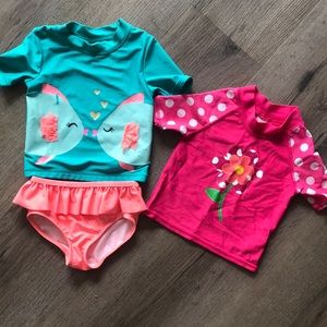 18 month girl swimsuits. Rash guards and bottoms